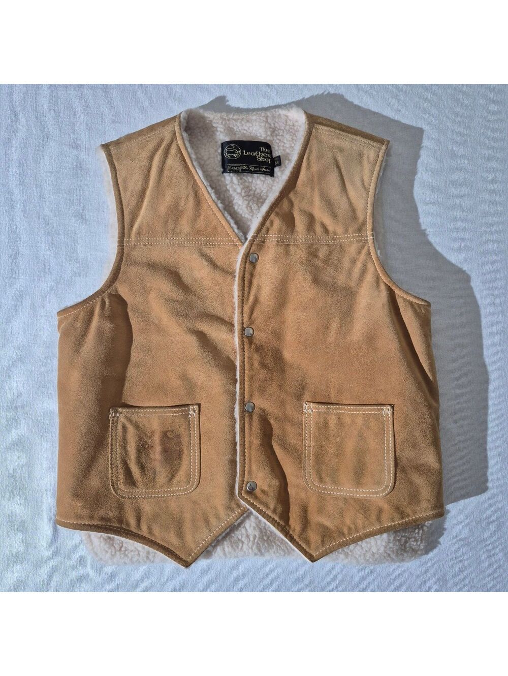 Vintage Sears Leather Shop 70s M Med Tan Shearling Vest